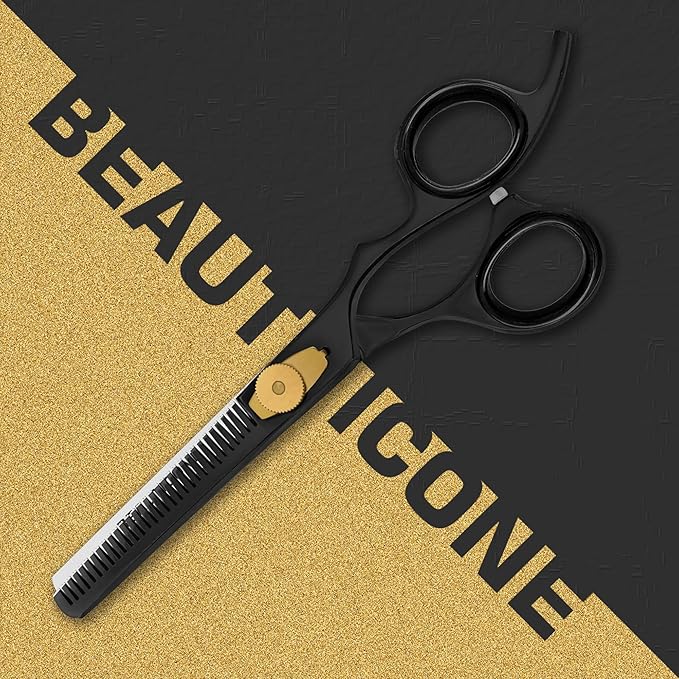 BEAUTICONE Hair Cutting & Thinning Scissors Set | 6.5 Inch Professional Stainless Steel Barber Shears | Hairdressing Scissors | Smooth & Sharp Edge Blades - for Men/Women (Black set of 2)