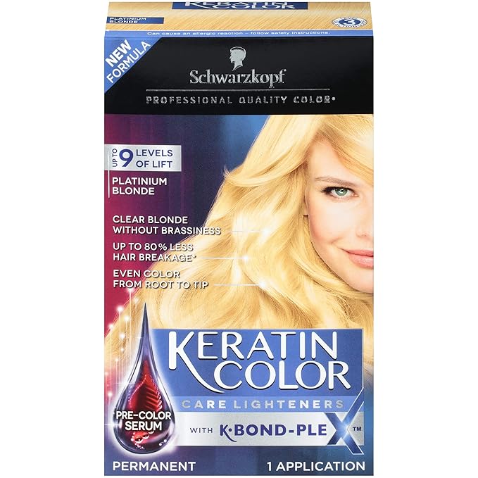 Schwarzkopf Keratin Color Care Lighteners Permanent Hair Color Cream, Platinum Blonde