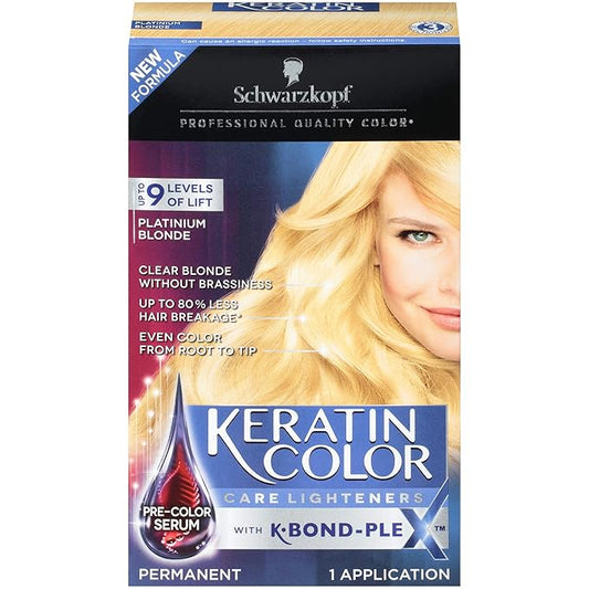 Schwarzkopf Keratin Color Care Lighteners Permanent Hair Color Cream, Platinum Blonde