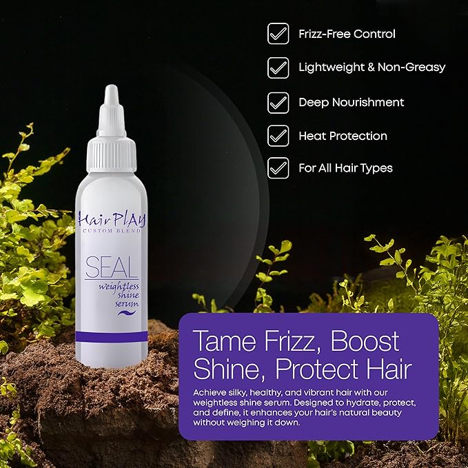 Hair Play SEAL Hair Serum for Frizzy and Damaged Hair - Anti Frizz Hair Oil with Heat Protectant Serum for Women & Men - Lightweight Smoothing Hair Serum for Shiney Hair - Hair Moisturizer Oil - 2oz