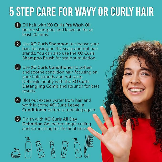 XO Curls 2 Pcs Curl Therapy Range 8 Fl Oz | Hydrating Conditioner & Hydrating Shampoo Combo | Frizz-Free | Soft Natural Curls | Argan Oil | Unisex Adult