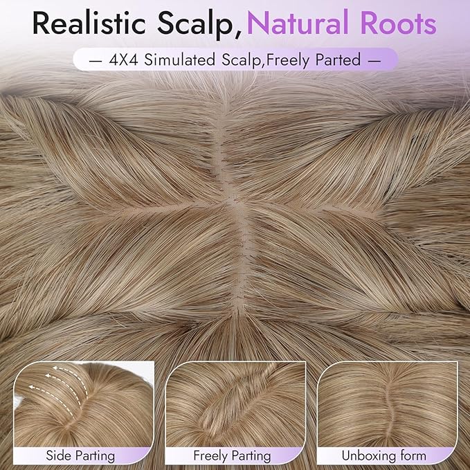 Long Golden Blonde Wig with Bangs for Women,4x4 Realistic Scalp,Free Parting,Layered Hairstyle Synthetic Heat Resistant for Daily Party Use 26 inch