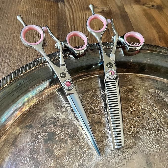 Saki Sakura Hairdressing Shears Set 5.5 Inch - Pink Hair Cutting Shears, Hair Thinning Shears, Hair Razor - Includes Leather Case