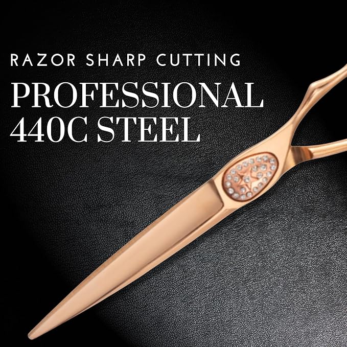 Saki Shears Ikigai Rose Gold Hairdresser Cutting Shears - 6" Inch Hair Scissors - For Students and Professional Use - Super Sharp and Durable - Rose Gold Titanium Finish