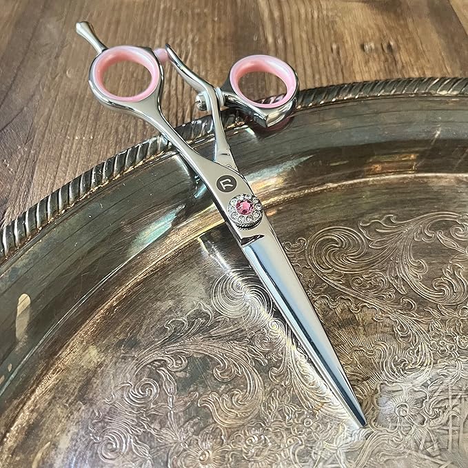 Saki Sakura Hairdressing Shears Set 5.5 Inch - Pink Hair Cutting Shears, Hair Thinning Shears, Hair Razor - Includes Leather Case