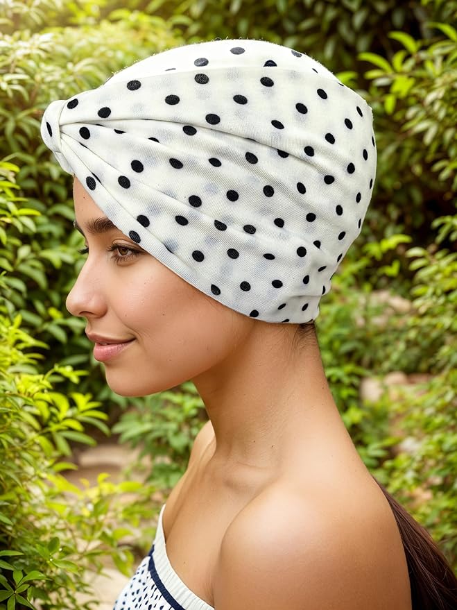 1 Pack Boho Headbands Stretch Paisley Print Bandana Headband Criss Cross Hair Bands Knotted Head Wrap Yoga Daily for Women and Girls (Polka Dot White)