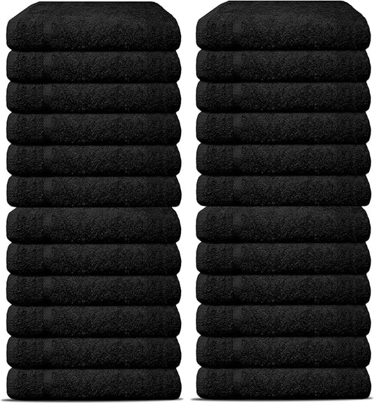 24 Pack Luxury Salon Towels, 100% Ringspun Cotton Comfort, Not Bleach Proof Highly Absorbent Barber Towels (27 x 16) Hair Towel Wrap for Women, Hand, Gym, Beauty, Spa & Home Hair Care – Black