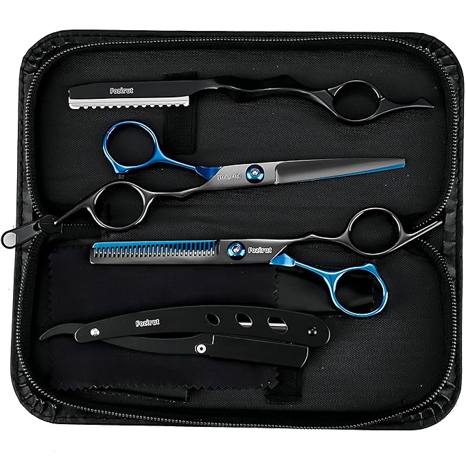 Barber Hair Cutting Scissors Set, Fozirut Professional Haircut Scissors Thinning Shears Straight Edge Razor Barber Accessories Hair Trimming Kit, Hairdresser Tools Haircutting Shears Pro for Men Women