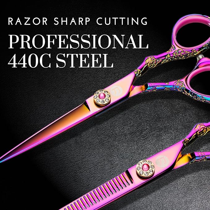 Saki Shears Kohana Pink Set of Professional Hair Shears - Includes Cutting and Thinning Shears - 440C Japanese Steel