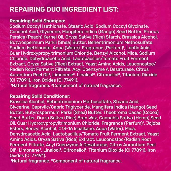 Ethique Beauty Rice Protein Repairing Shampoo & Conditioner Bar Set for Damaged Hair - Plastic-Free, Vegan, Cruelty-Free - 2 Pack